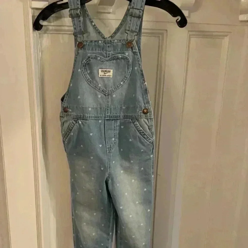 Oshkosh girls denim overall with small pink hearts size 5T